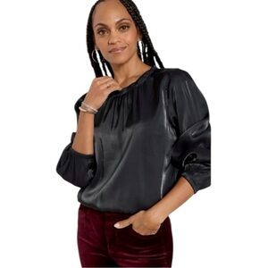 Cloth And Stone Black Shimmer Blouson Long Sleeve Blouse Medium Boho Chic